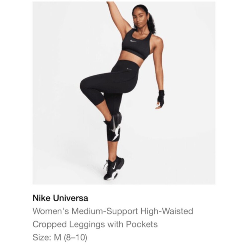Nike Medium-Support High Waisted Cropped Leggings with Pockets Size M Active Run